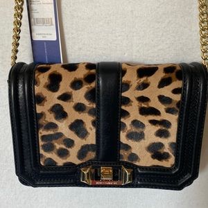 Rebecca Minkoff Black Leather & Mohair Cheetah Shoulder Bag New w/tags